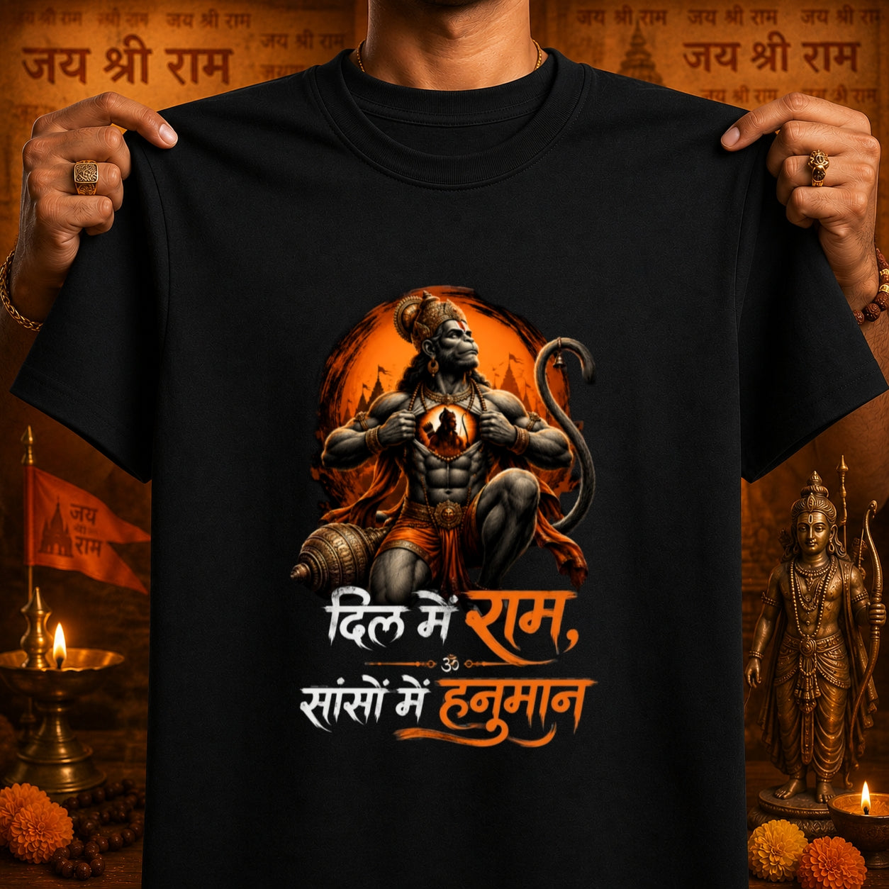 Dil Mein Ram Saanson Mein Hanuman Premium Cotton T-Shirt