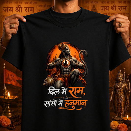 Dil Mein Ram Saanson Mein Hanuman Premium Cotton T-Shirt