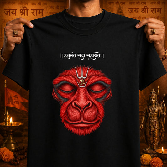 Hanuman Sada Sahaite Bajrang Bali Face Art Premium Cotton T-Shirt