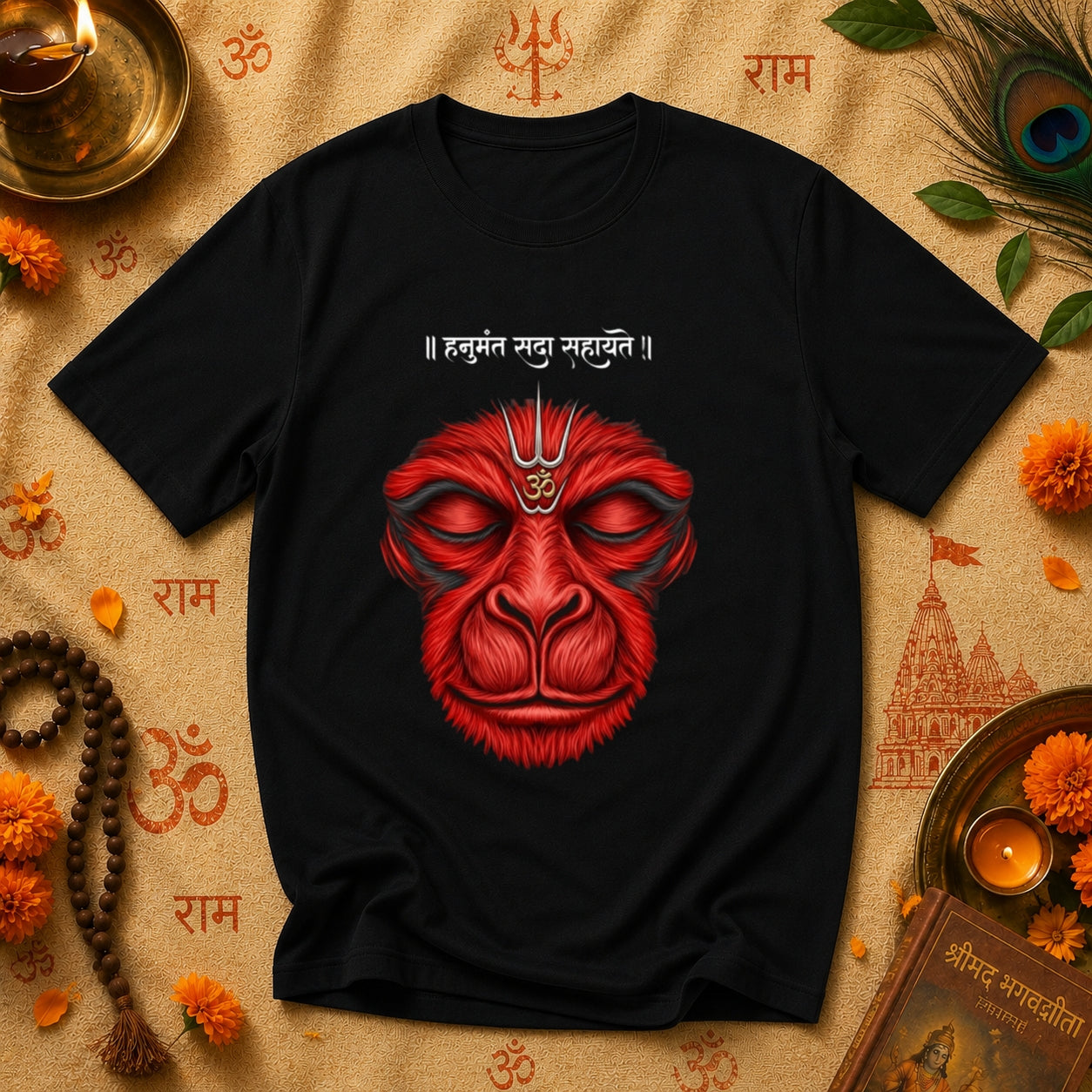 Hanuman Sada Sahaite Bajrang Bali Face Art Premium Cotton T-Shirt