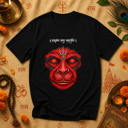 Hanuman Sada Sahaite Bajrang Bali Face Art Premium Cotton T-Shirt